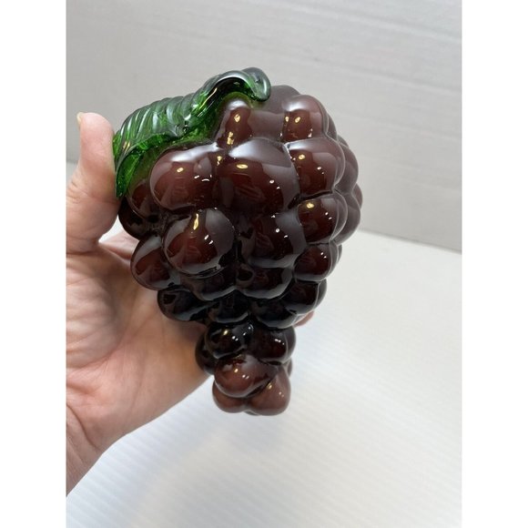 Blenko Style Vintage Glass Green Stem Purple Grapes Handblown Molded - EUC - Picture 2 of 6